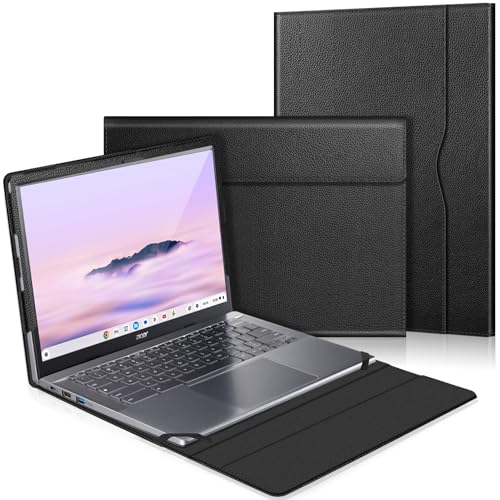 Fintie Laptop Sleeve for 14 Inch Chromebook with Pocket, PU Leather, Black | Fits for Acer Chromebook Plus 514 CB514-4HT, ASUS Chromebook Flip CX1 CX1400FKA-AS88F, Samsung Galaxy Chromebook Go - color: Black