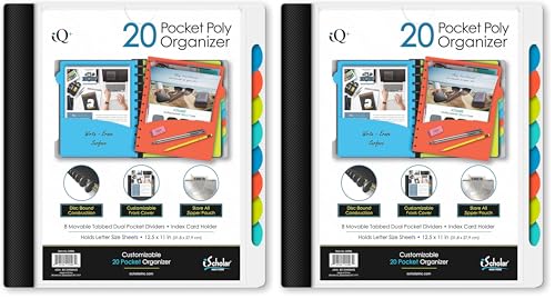 iScholar iQ+ 20 Pocket Folder with Zipper Pouch, White (34906-WH) (Pack of 2) - color: White, size: 20 Count (Pack of 2)
