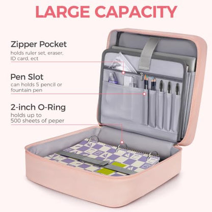 Ytonet Zipper Binder Bag, 2 Inch 3 Ring Binder with Zipper Fit 14 Inch Laptop, 500 Sheets Capacity Zippered Binders with Shoulder Strap & Removable O-Ring Pad for Middle School Student Girls, Pink - color: Pink, size: 2 Inch O-ring