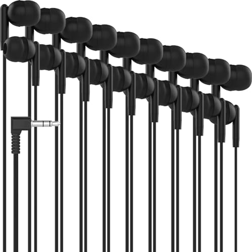 Maeline 20 Pack Bulk Earbuds, Wired 3.5mm in-Ear Headphones for Classroom, Students, School, Individually Wrapped Earbuds for Laptop, Tablet, Chromebook for Travel, Library, Hotel – Black - color: Onyx Black, size: 20 Pack