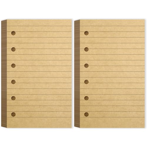 Ireer 6 Hole Mini Lined Paper Refill 200 Sheets Blank Planner Refills Loose Leaf Papers 3 x 5 Inches for Binders Planner Inserts Mini Ruled Filler Books Memo Papers Notebooks(Kraft) - color: Kraft