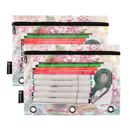 Gredecor 3 Ring Binder Pencil Pouch, Capybara Strawberry Cherry Zippered Pen Case Pouches with Clear Window, 2 Pack Stylish Office & School Supplie - color: Capybara Strawberry Cherry
