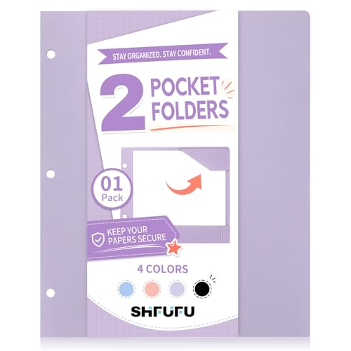 2-Pocket Folder, Heavy Duty Plastic Folder with 3 Hole Punched, Fit for 3 Ring Binder, Letter Size Binder Folder for School Office (Purple) - color: Purple