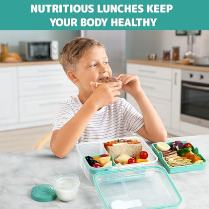 Meal Prep Containers Reusable, Snackle Box Container Bento Box Adult, Bento Lunch Box with 2 Removable Trays, and Salad Dressing Container, 55.75 oz/1.65L Size (Minty Teal/55.75 oz) - color: Minty Teal/55.75 oz