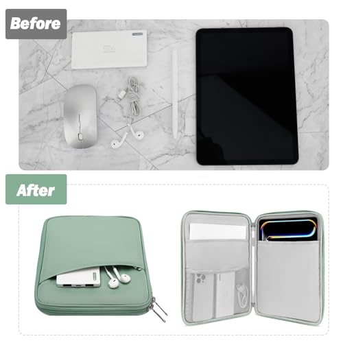 MoKo 9-11 Inch Tablet Sleeve Bag Carrying Case with Accessory Pocket | Fits iPad Air 11-inch M4, iPad Pro 11-inch M5, iPad A16 11-inch, iPad 10/9/8/7th and Tab S9/S8 11-inch, Cyan - color: Dark Green, size: 9-11 Inch