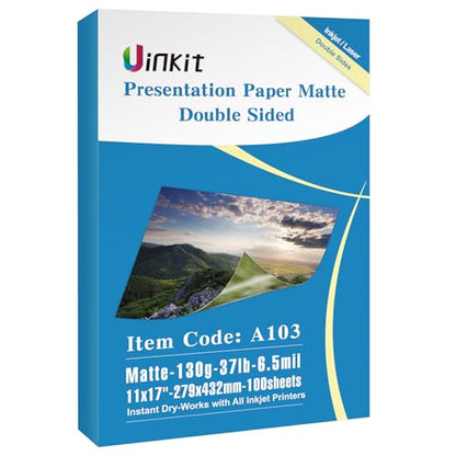Uinkit 100 Sheets Matte Presentation tabloid paper 11x17 photo paper matte Double Sided 37lb Brochure Paper 6.5Mil for laser and Inkjet Printers - size: 11 x 17 x Matte