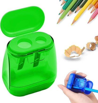 4 Pcs Pencil Sharpeners with Lid, 2025 New Dual Hole Sharpener, Colored Handheld Sharpener Suitable for Kids Adults Students School Class Home Office (Green)