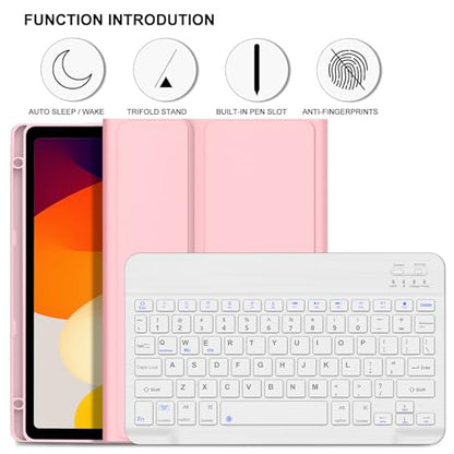IVEOPPE Keyboard Case for Xiaomi Pad 8/8 Pro/Pad 7/7 Pro 11.2 Inch | Magnetic Detachable Wireless, Bluetooth Connection Keyboard, Stain Resistant Protection Cover, Rechargeable, Pencil Holder - color: Pink(Non-Backlit Keyboard)