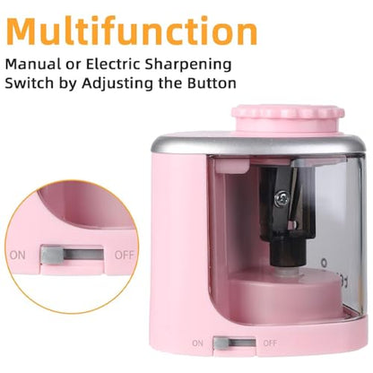 Automatic Pencil Sharpener with Auto Stop & Lead Breakage Protection – Ideal for Offices,Schools,Students,and Illustrators Quiet Operation,No Rough Edges,Pink - color: Pink