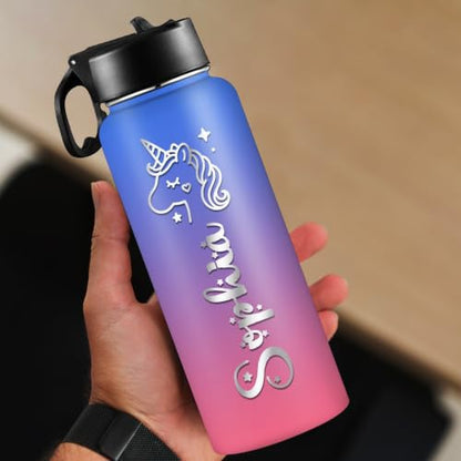 D-Story Personalized Kids Water Bottle with Straw Lid—Custom Name & Icon to Prevent Loss, 18 oz Leak-Proof Stainless Steel Insulated Bottle, Back-to-School Birthday Gift for Boys and Girls - color: Name &Icon