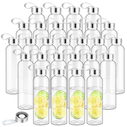 Zubebe 40 Pcs Reusable Water Bottles Bulk Clear Bottles with Stainless Steel Leak Proof Lids Acrylic Bottles with Nylon Carrying Strap Shaker Bottles for Water, Milk, Smoothie, Juice Beverage - size: 14 oz