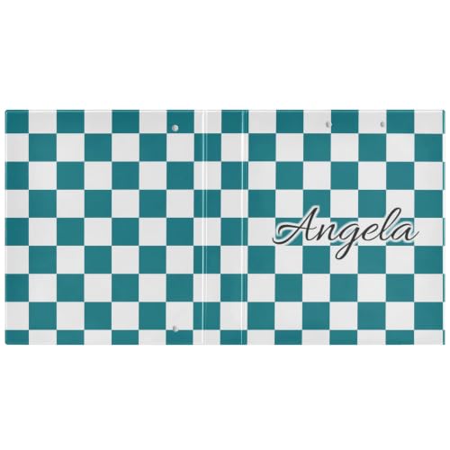 Custom 3 Ring Binder 1.5 Inch Round Rings Teal Checkered Personalized Name Binders Organizer Fashion View Binder with 2 Pockets for School Office Supplies - color: Multi06