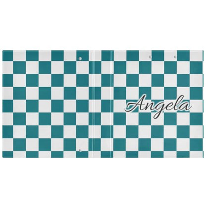 Custom 3 Ring Binder 1.5 Inch Round Rings Teal Checkered Personalized Name Binders Organizer Fashion View Binder with 2 Pockets for School Office Supplies - color: Multi06