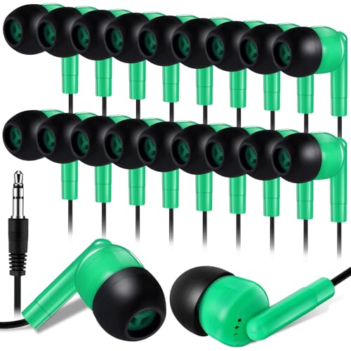Kanayu 100 Pack Wired Earbuds Bulk for Classroom Ear Headphones Wired Basic Student Earbuds No Microphone with 3.5MM Jack for Class Laptop School Library, Individually Bagged (Green) - color: Green