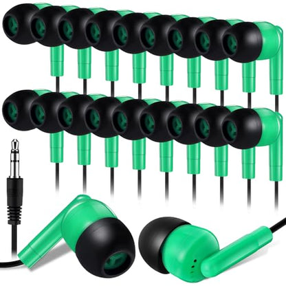 Kanayu 100 Pack Wired Earbuds Bulk for Classroom Ear Headphones Wired Basic Student Earbuds No Microphone with 3.5MM Jack for Class Laptop School Library, Individually Bagged (Green) - color: Green