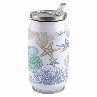 T&H XHome Rustic Nautical Coastal 14oz Stainless Steel Tumbler with Lid & Straw-Double Wall Vacuum Insulated Travel Mug Ocean Sea Star Coral Shell Water Bottle Coffee Beverage Drinks Cup - size: 14 Ounces