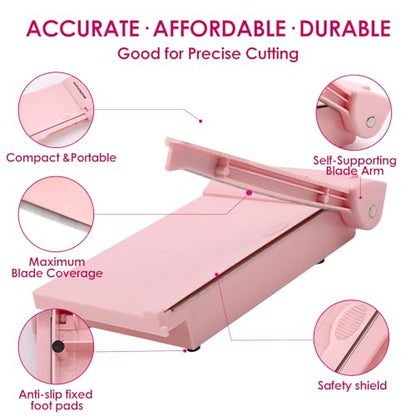 Mini Paper Trimmer, Guillotine Compact Paper Cutter, 1/4-Inch Grid for Precision Cutting, Straight Cuts Up to 3 Sheets, Perfect for Photos,Coupons,Card Making and Small Craft Projects (Pink) - color: Pink