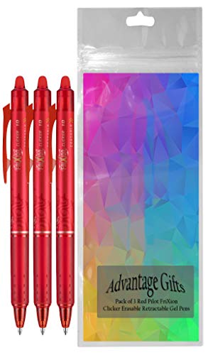 FriXion Clicker Retractable Erasable Gel Pen, Red, Bold Point, 3-pk; Bundle with Plastic Reusable Pouch - color: Red, size: 1 Count (Pack of 3)
