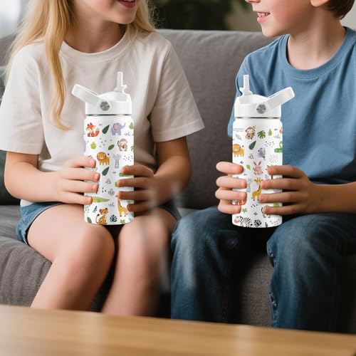 Animal Lovers Gifts,16 oz Water Bottle with Straw Lid, Forest Animals Water Bottle, Stainless Steel Insulated Tumbler, Cute Wildlife Animals Cup Gifts for Birthday Christmas - color: Forest Animals