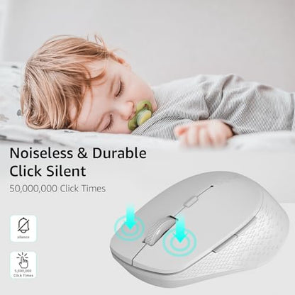 Rapoo M300G Silent Wireless Mouse, Bluetooth Mouse for Laptop, 2.4GHz with USB Receiver, 2400 Adjustable DPI Optical Tracking, 1 Year Battery Life, Compatible with PC, Grey - color: Light Grey