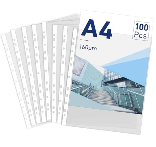 Clear Sheet Protectors 11.80 x 8.46in,100 A4 Punched Pocket,Heavy Duty Binder Sleeves 11-Hole Plastic Page Protectors Sheet Top Loaded for 2/3/4 Ring Binder Fits Standard A4 Paper for Home,Office - size: A4-100PCS