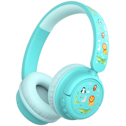 iClever BTH22 Kids Bluetooth Headphones, 60H Play Time, USB C Fast Charging, Bluetooth 5.4, AUX Cord,Safe Volume 74/85 dBA,Toddler Headphones for iPad/Tablet/Travel/School, Green - color: Green