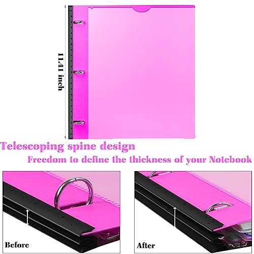INFUN All-in-one Telescoping Binder Notebook, Refillable 3 Ring Notebook Binder with 1 Plastic Movable Pocket Folder,5 Plastic Subject dividers and Graph Paper and College Ruled Paper- Pink - color: Pink, size: 1 PCS