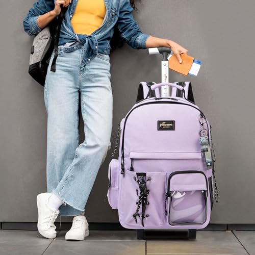 Rolling Backpack for School Glitter Backpack with Wheels Backpacks with Lunch Box Set Backpacks for Teens Girls Boys 3 in 1 Travel Schoolbag with Wheels Bookbag for School Supplies - color: Purple2