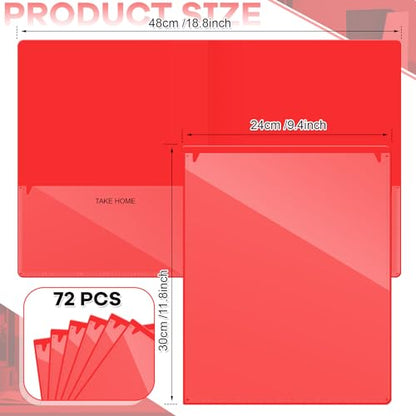 Henoyso 72 Pcs Plastic Take Home Folders with 2 Pockets Parent Teacher Classroom Communication Homework Folder for Students Parent Teacher Connect (Red) - color: Red