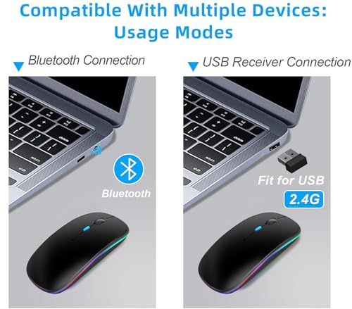 Wireless Mouse for Computer Laptop,Bluetooth Mouse for Apple MacBook,Dual Mode BT 5.0+ 2.4GHz USB Mice