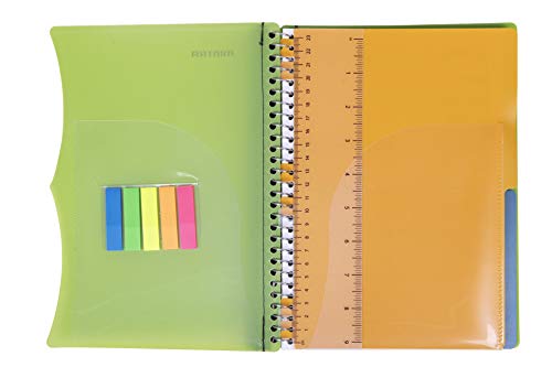 Mintra Office Durable PREMIUM Spiral Notebook, ((Green, 2 Subject (6in x 9.5in)), Wire, Fabric Covered Coils, No Snags, Removable Adjustable Pocket Dividers, Ruler, Organization, Customizable - color: Green, size: 2 Subject (6in x 9.5in)