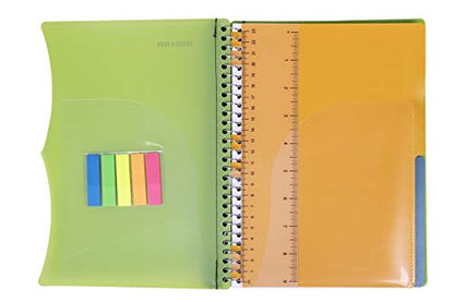 Mintra Office Durable PREMIUM Spiral Notebook, ((Green, 2 Subject (6in x 9.5in)), Wire, Fabric Covered Coils, No Snags, Removable Adjustable Pocket Dividers, Ruler, Organization, Customizable - color: Green, size: 2 Subject (6in x 9.5in)