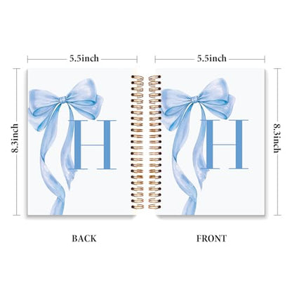 JXREQ Coquette Blue Bow Personalized Notebook, Initial Letter H Monogram Journal, Preppy Girly Ribbon Bow Journal, Monogrammed Gifts for Women, Aesthetic Spiral Notebook 5.5x8.3 - color: H Blue