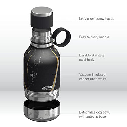 Asobu Buddy Bottle a Stainless Steel Insulated Water Bottle for with Removable Dog Water Bowl and Dog Food and Treat Storage Bowl (Midnight Marble, 37 oz Water Bottle with Bowl) - color: Midnight Marble