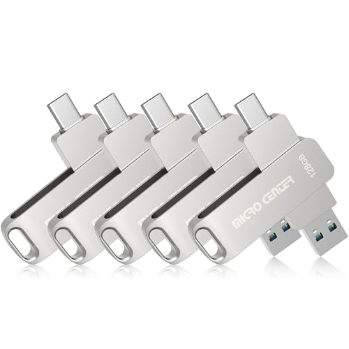 Micro Center SuperSpeed 5 Pack 128GB Dual USB 3.2 Gen 1 Type-C Thumb Drive, OTG Type A Swivel Metal Flash Drive Memory Storage Stick for Android Phones Tablets Mac Laptop - color: 128GB 5PK