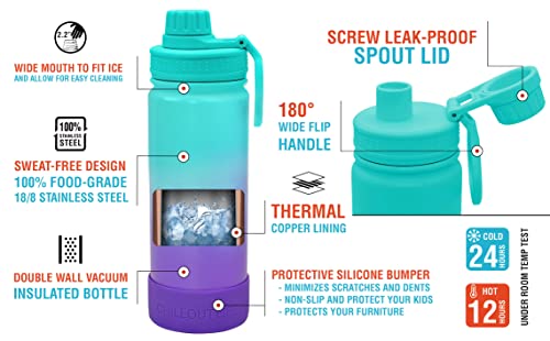 CHILLOUT LIFE 17oz Kids Insulated Stainless Steel Water Bottle with Leak Proof Spout Lid & 144 Stickers - color: Caribbean Lily, style: 17 oz