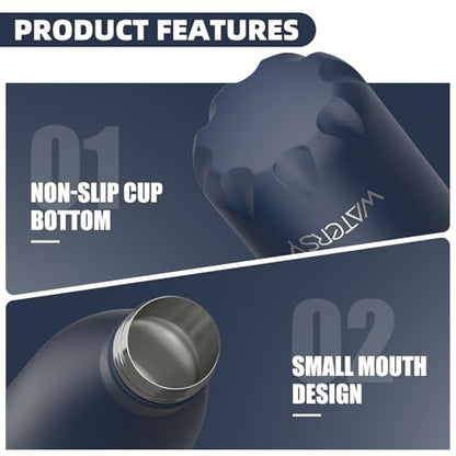 WATERSY Stainless Steel water bottles,17oz/500ml Insulated Water Bottles,Cobalt metal water bottle Keeps Drink Cold and Hot,Blue BPA Free kids water bottles for School,Gym,Travel,Sports - color: Cobalt
