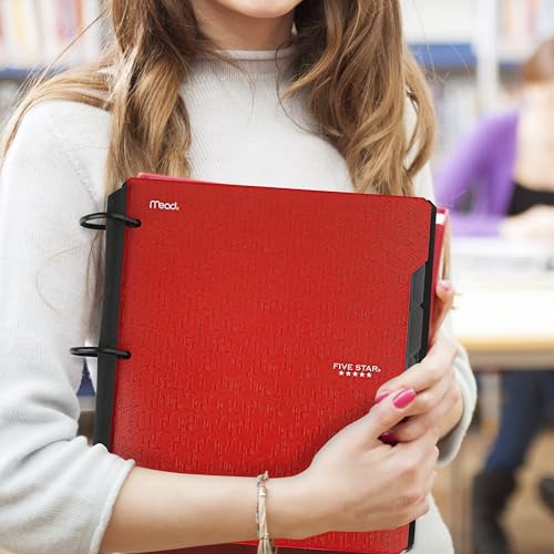 Five Star Flex Refillable Notebook + Study App, College Ruled Paper and 1-1/2 Inch TechLock Ring Binder with Pockets, Tabs and Dividers, 300 Sheet Capacity, Fire Red (29324AB2) - color: Fire Red, size: 1 Pack