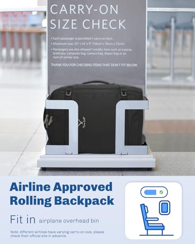 Hynes Eagle Rolling Backpack 42L Backpack with Wheels Airline Approved Carry on Luggage Laptop Travel Suitcase Bag for Women Men Jet Black - color: Jet Black