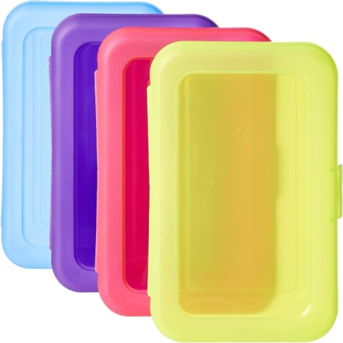 Amazon Basics Large Pencil Cases,Storage Organizer,Durable Plastic School Supply Box,Multi-Color Student Organization for Office,College & Classroom Supplies,(Pack of 48) - size: 48-Pack