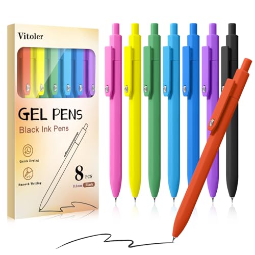 Vitoler Cute Gel Pens, 8 Pack 0.5mm Fine Point Pens with Fidget Quick Dry | For Women, For Teachers, For Nurses, Smooth Writing, Liquid Ink, For Badge, Black ink, Felt Tip, Medium Point, For Journaling - color: Retro Color B