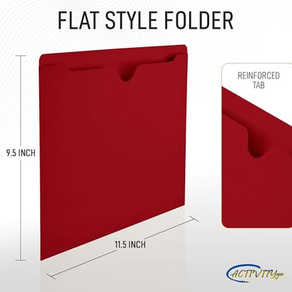 Red File Jackets, Flat-No Expansion, Letter Size, Reinforced Straight-Cut Tab, 10 Pack - color: Red
