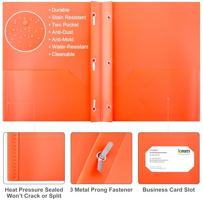 Cholemy 72 Packs Pocket Folders with Prongs Heavy Duty Plastic Folder with Business Card Slot 3 Prong Fasteners for School Office (Vivid) - color: Vivid