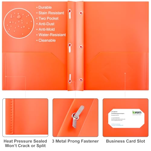 Cholemy 72 Packs Pocket Folders with Prongs Heavy Duty Plastic Folder with Business Card Slot 3 Prong Fasteners for School Office (Vivid) - color: Vivid