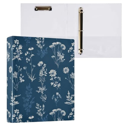 Navy Blue Retro Botanical Flower Binder 3 Ring 1.5 Inch Binder with Clipboard&Pockets, Hardcover Binders Heavy Duty Large File Folder for Office School Supplies - Holds 200 Sheets - color: Navy Blue Botanical Flower, size: 1 Pack-12.4x10.63in