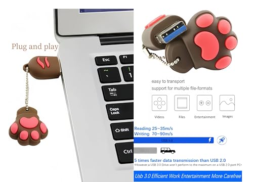 128GB USB 3.0 Flash Drive Cartoon Novelty Lovely Cat Paw Memory Stick Silicone Rubber Ainmal Pendrive Brown, 128GB-catpaw-brown3.0 - color: Catpaw-brown, size: 128GB 3.0