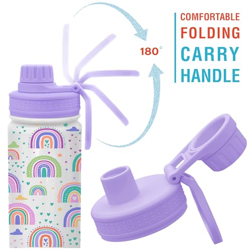 CHILLOUT LIFE 12oz Kids Insulated Stainless Steel Water Bottle with Leak Proof Spout Lid & 144 Stickers - color: Rainbows, style: 12 oz
