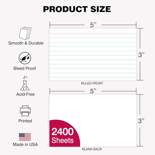 WritePads Index Cards Bulk Heavy Weight Lined Flash Index Card Wide Ruled Study Cards Blank Back Bulk Pack of 2400 Notecards (24pk of 100) for Studying School Home Office Made in USA(3x5) - color: White 3x5-24 Pack