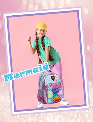 Backpack for Girls Elementary Preschool Kids Lunch Box for School - color: Mermaid Bag