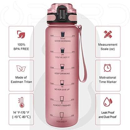 Opard Zip 32oz Plastic Water Bottle Dishwasher Safe, Leakproof Flip-Top Lid, BPA Free Tritan, Wide Mouth Reusable Sports Water Bottle for Gym Hiking Commuting Outdoor Travel and School - color: Z-Pink, style: 32 Ounces